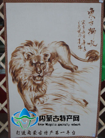 內蒙古民族特色氈畫大展宏圖餐廳掛畫 橫版氈畫 蒙古羊毛氈畫獅子