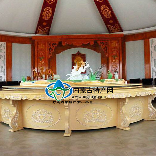 蒙族實木電動旋轉大餐桌